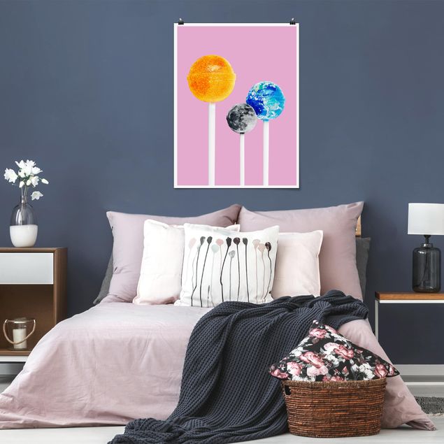 Poster - Jonas Loose - Lollipops mit Planeten - Hochformat 3:4