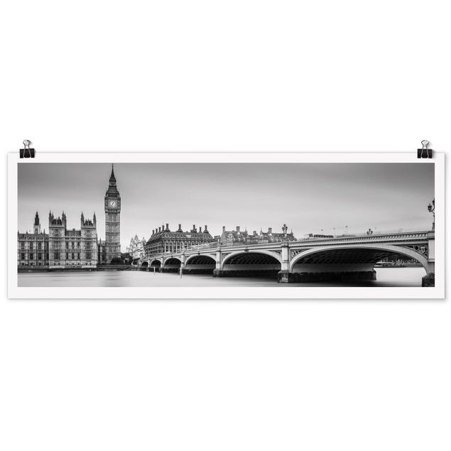 Poster - Westminster Brücke und Big Ben - Panorama Querformat