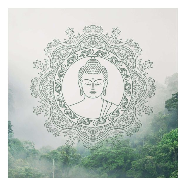 Alu-Dibond - Buddha Mandala im Nebel - Quadrat