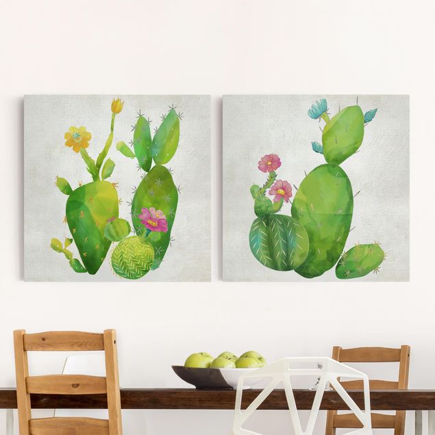 moderne Leinwandbilder Kaktusfamilie Set I