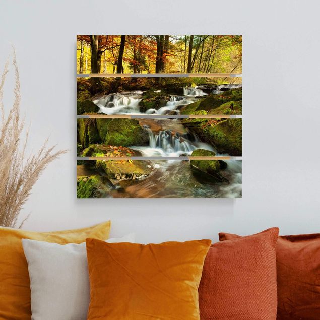 Holzbilder Natur Wasserfall herbstlicher Wald