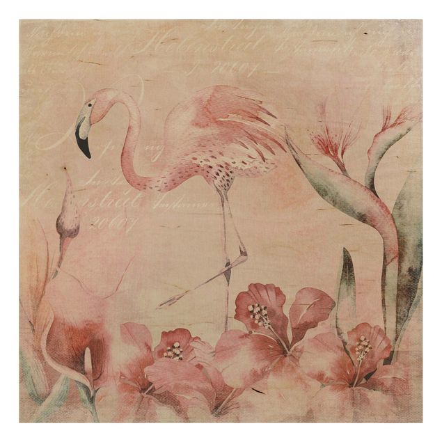 Holzbild - Shabby Chic Collage - Flamingo - Quadrat 1:1