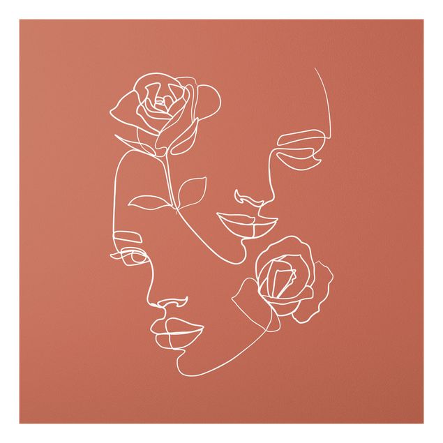 Line Art Line Art Gesichter Frauen Rosen Kupfer