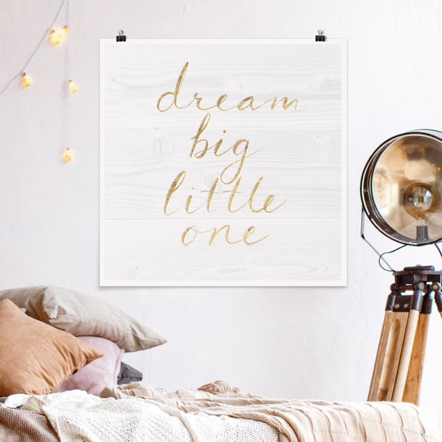 Poster mit Spruch Holzwand weiß - Dream big