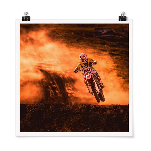 Poster - Motocross im Staub - Quadrat 1:1