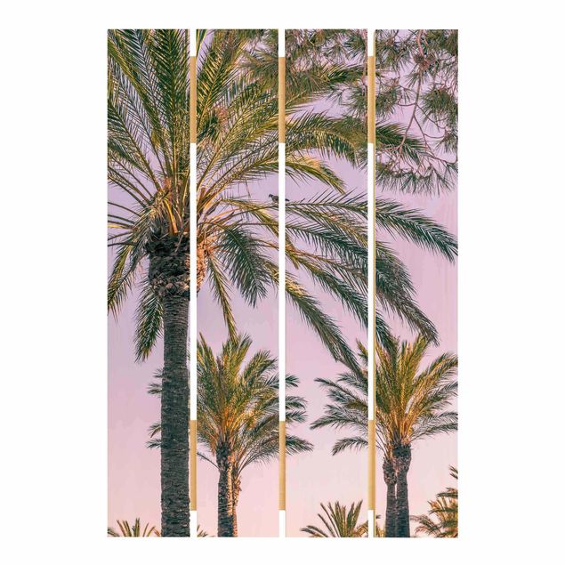 Holzbild - Palmen im Sonnenuntergang - Hochformat 3:2