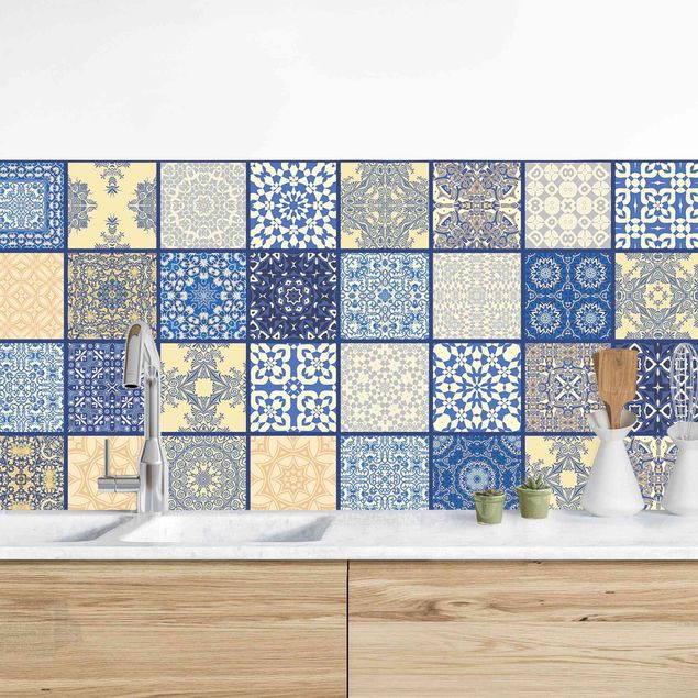 Platte Küchenrückwand Sonnig Mediterrane Fliesen mit blauen Fugen