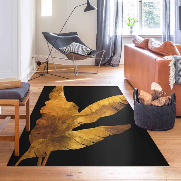 Moderne Teppiche Gold - Bananenpalme auf Schwarz