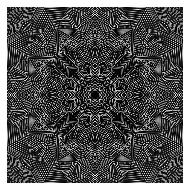 Fototapete - Mandala Stern Muster silber schwarz - Fototapete Breit