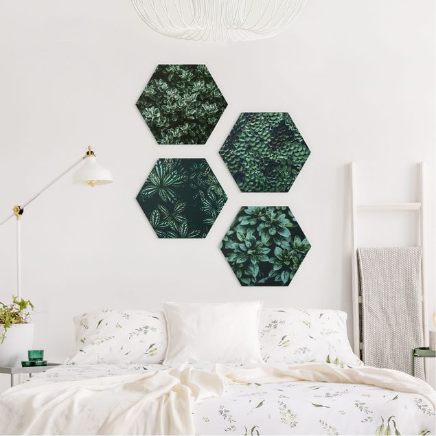 Hexagon Bilder Grüne Blätter Set I