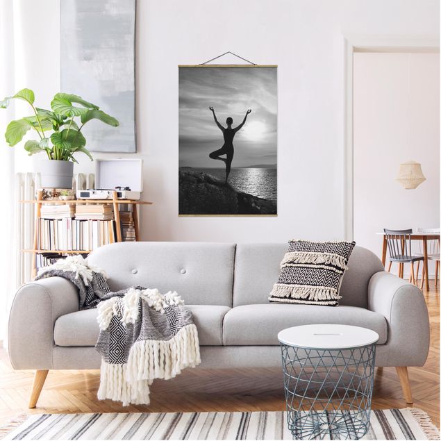 Stoffbilder mit Posterleisten Yoga schwarz weiß