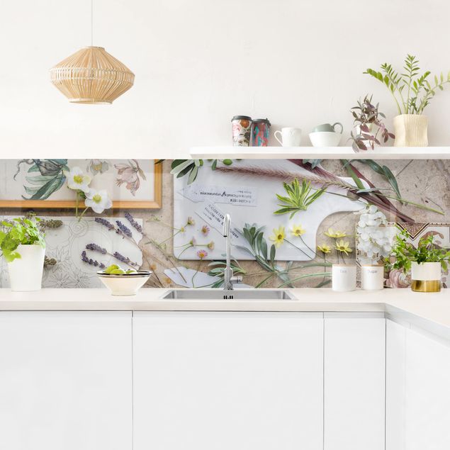 Küchenrückwand - Blumen und Gartenkräuter Vintage