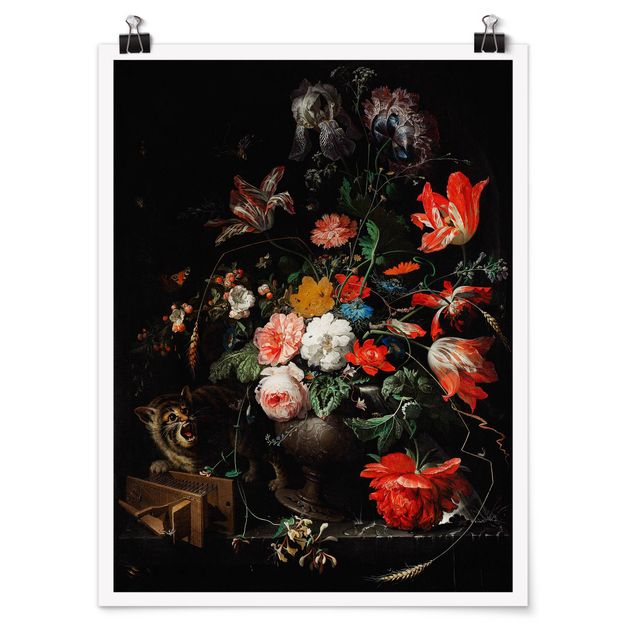 Poster Tiere Abraham Mignon - Das umgeworfene Bouquet