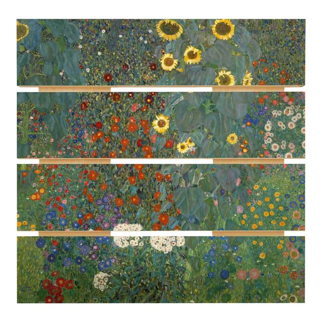 Holzbild - Gustav Klimt - Garten Sonnenblumen - Quadrat 1:1