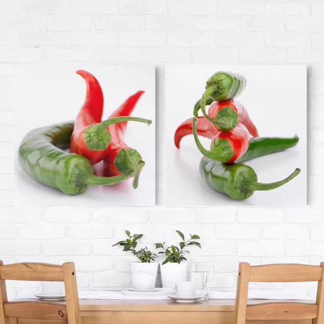 Leinwandbilder Rote und grüne Peperoni
