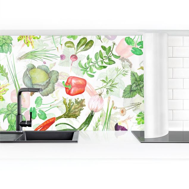 Küchenrückwand selbstklebend Gemüse und Kräuter Illustration