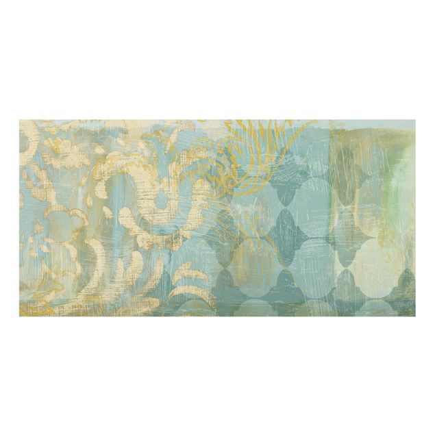 Spritzschutz Glas - Marokkanische Collage in Gold und Türkis - Querformat 2:1