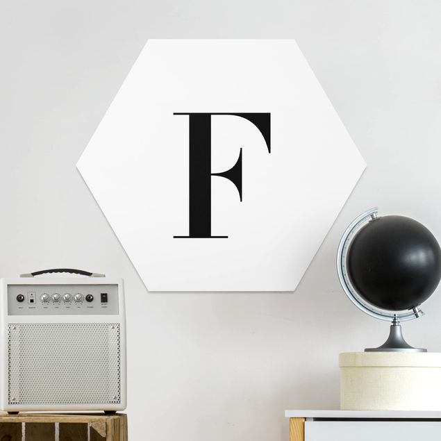 Hexagon Wandbild Buchstabe Serif Weiß F