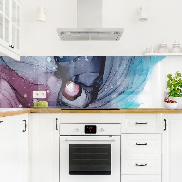 Wandpaneele Küche Linien im Nachtblauen Kokon