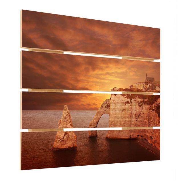 Holzbild - Etretat Sunset Cliffs - Quadrat 1:1