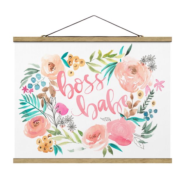 Stoffbild mit Posterleisten - Rosa Blüten - Boss Babe - Querformat 4:3