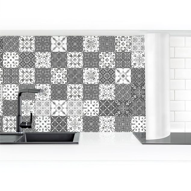 Küchenrückwand selbstklebend Fliesen Mustermix Grau Weiß