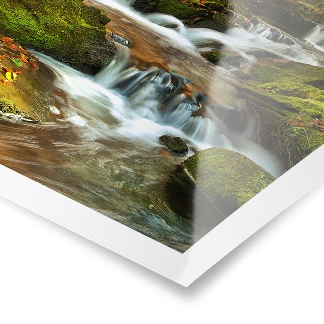 Poster - Wasserfall herbstlicher Wald - Hochformat 3:2