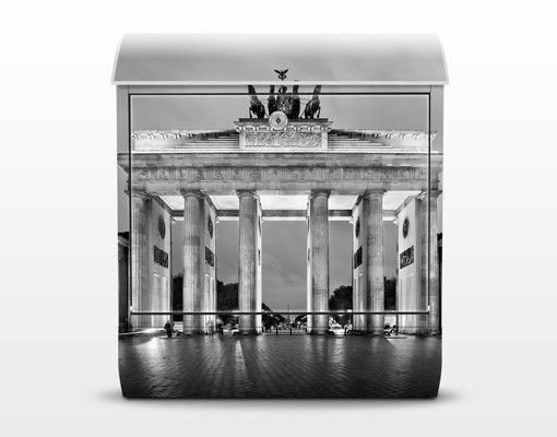 Briefkasten mit Zeitungsfach - Berlin Erleuchtetes Brandenburger Tor II - Wandbriefkasten Grau