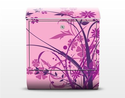 Briefkasten mit Zeitungsfach - Florales Ornament - Blumen Rosa, Pink