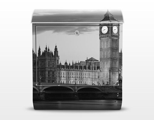 Briefkasten mit Zeitungsfach - London bei Nacht II - Wandbriefkasten Grau