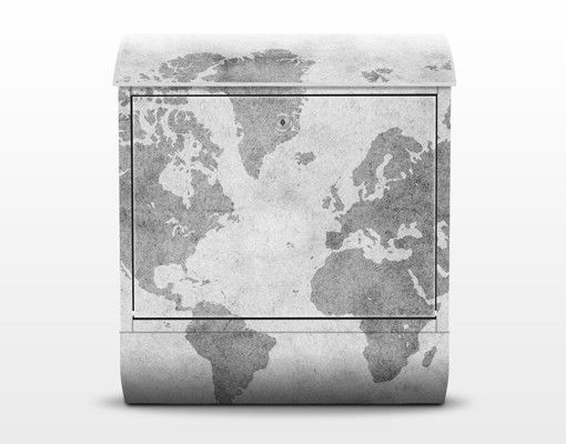 Design Briefkasten Vintage Weltkarte II - Briefkasten Grau