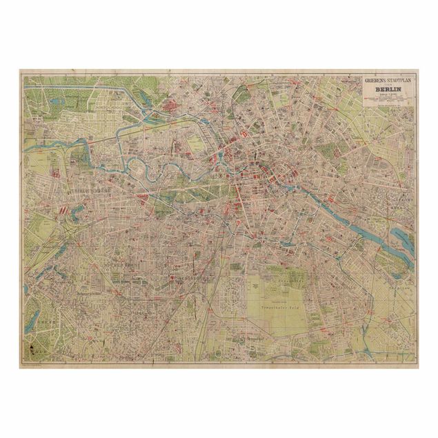 Holzbild Weltkarte Vintage Stadtplan Berlin