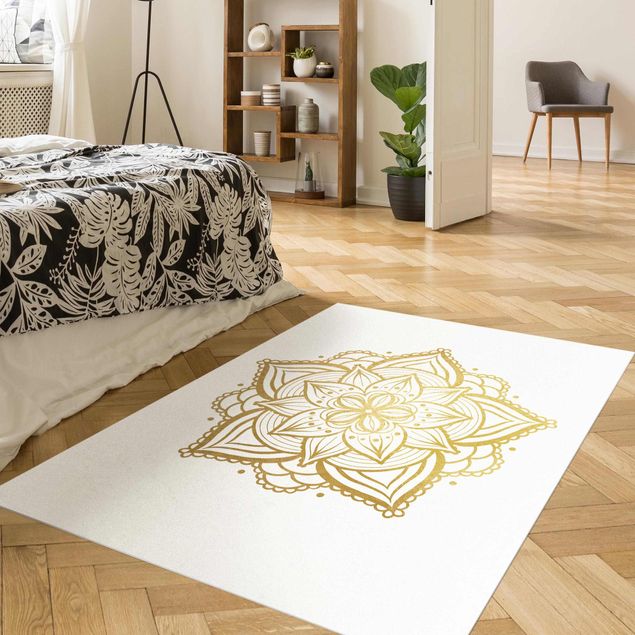 Teppich Outdoor Mandala Blüte Illustration weiß gold
