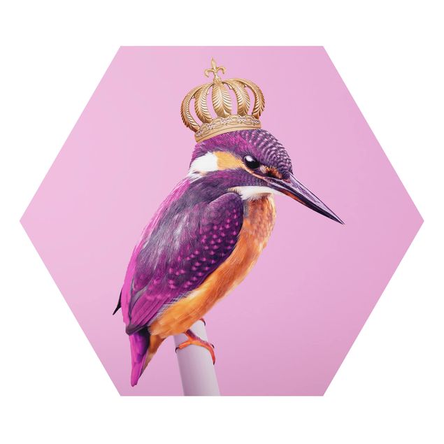 Hexagon Bild Alu-Dibond - Jonas Loose - Rosa Eisvogel mit Krone