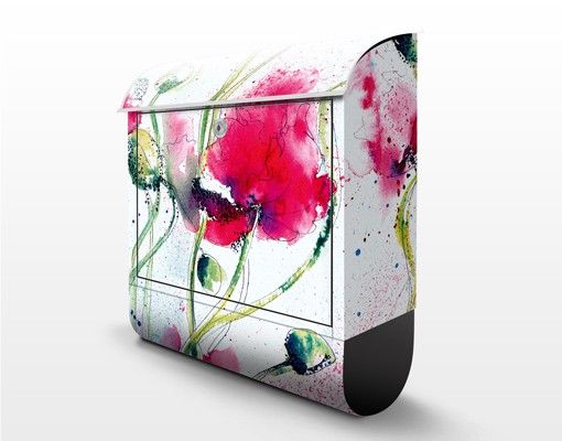 Briefkasten mit Zeitungsfach - Painted Poppies - Blumen Rosa, Pink