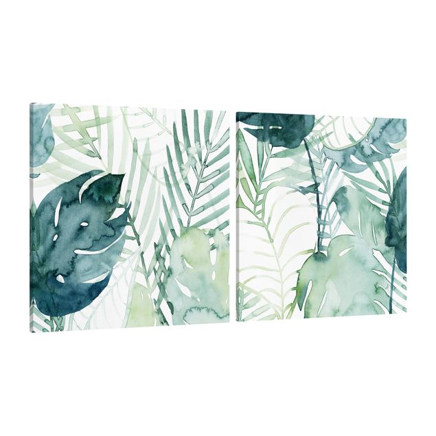Leinwandbilder kaufen Palmwedel in Wasserfarbe Set I