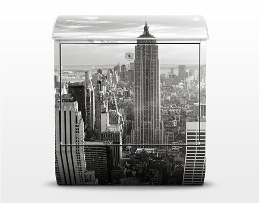 Briefkasten mit Zeitungsfach - Manhattan Skyline - New York Schwarz Weiß