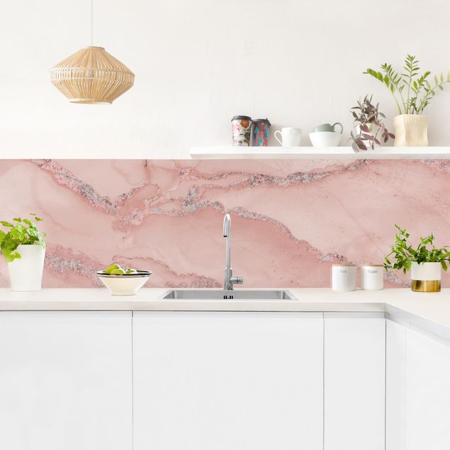 Küchenrückwand selbstklebend Farbexperimente Marmor Rose und Glitzer