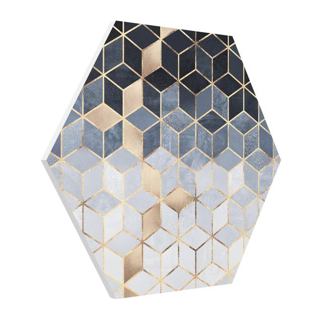 Hexagon Bild Forex - Blau Weiß goldene Geometrie