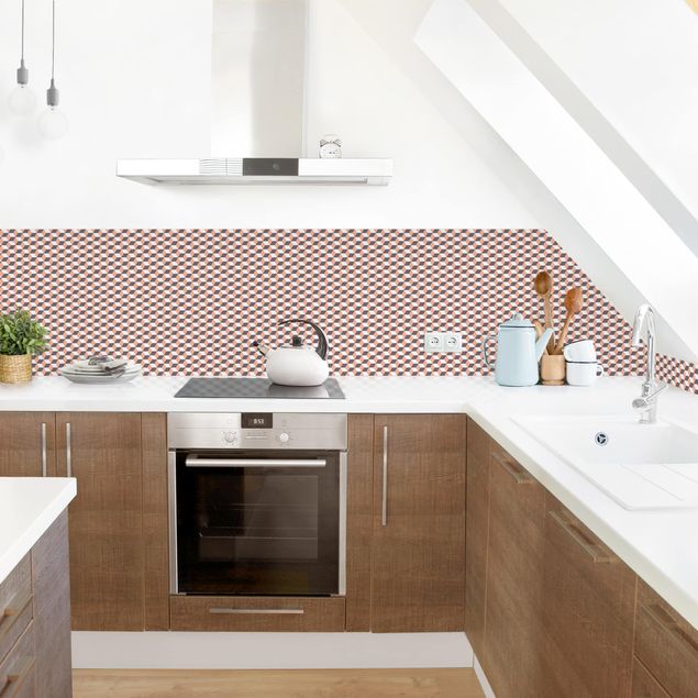 Wandpaneele Küche Geometrischer Fliesenmix Würfel Orange