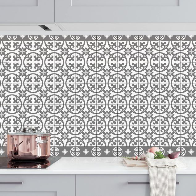 Platte Küchenrückwand Geometrischer Fliesenmix Kreise Grau