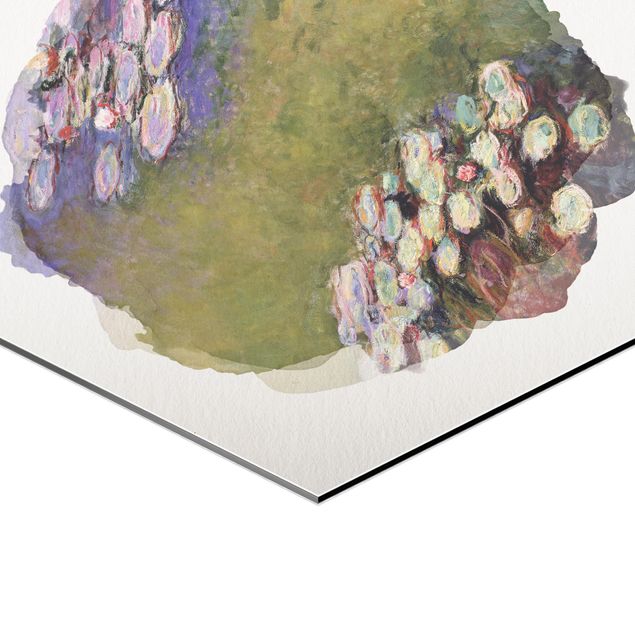 Hexagon Bild Alu-Dibond - Wasserfarben - Claude Monet - Seerosen
