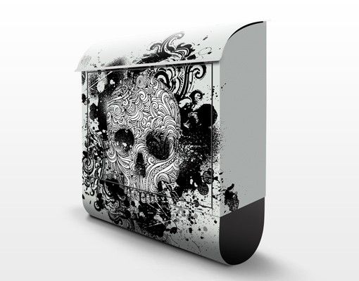 Wandbriefkasten - Skull - Briefkasten Schwarz-Weiß
