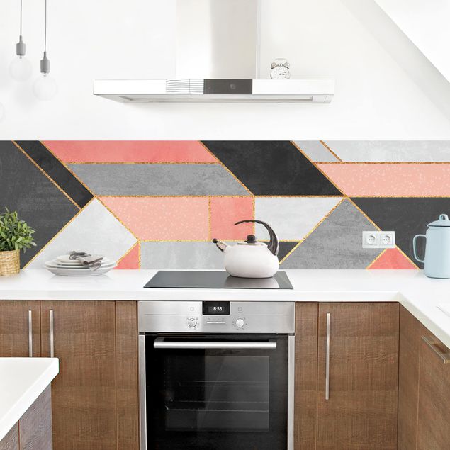 Küchenrückwand - Geometrie Rosa und Gold