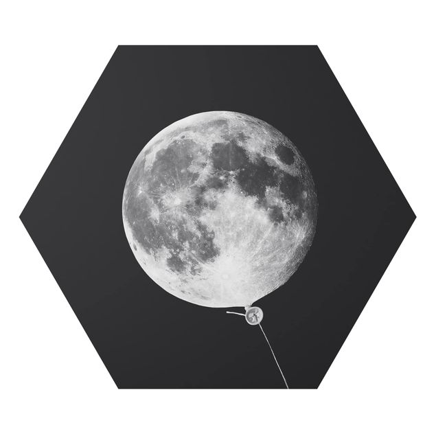 Hexagon Bild Alu-Dibond - Jonas Loose - Luftballon mit Mond