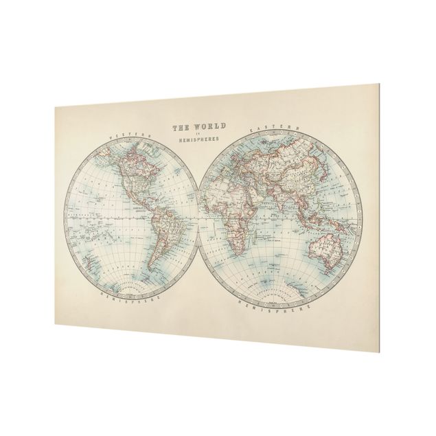 Spritzschutz Glas - Vintage Weltkarte Die zwei Hemispheren - Querformat - 3:2