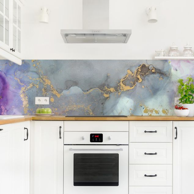 Küchenrückwand selbstklebend Farbexperimente Marmor Regenbogen und Gold