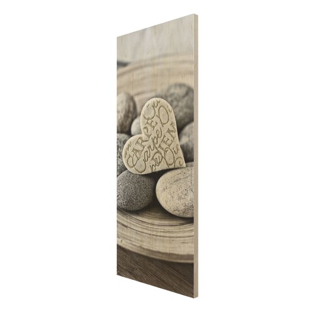 Holzbild - Carpe Diem Herz mit Steinen - Panel