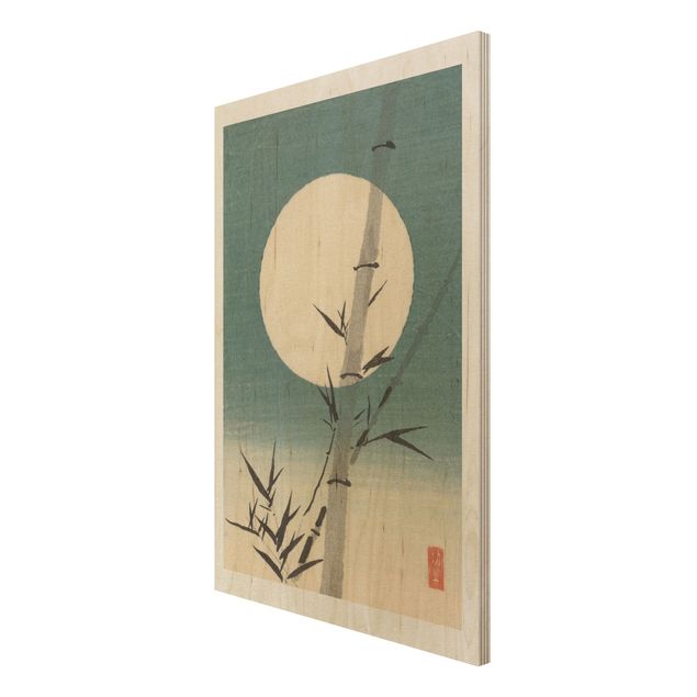 Holzbilder Japanische Zeichnung Bambus und Mond