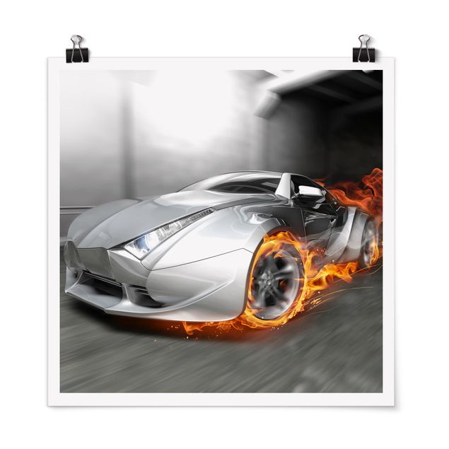Poster - Supercar in Flammen - Quadrat 1:1